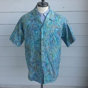 MOON DOG Austin Tx Green Blue Abstract Pattern Cotton Sz XL Short‎ Sleeve Shirt